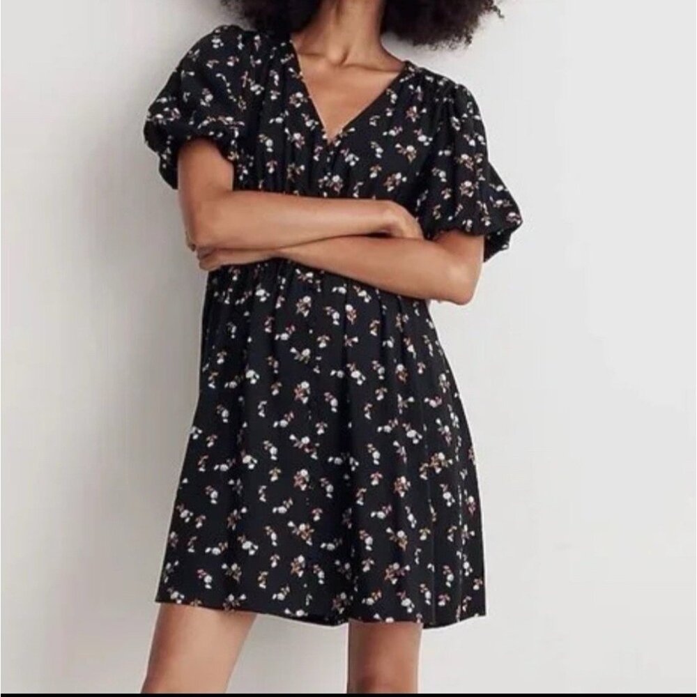 Madewell Black Floral Mini Dress